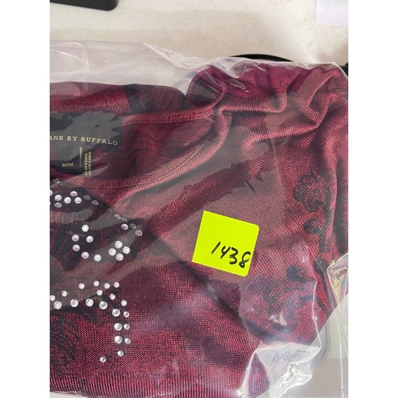 i Jeans by Buffalo Women's Metallic Red Knit Shirt Top Blouse Rhinestones Size M - Picture 12 of 12